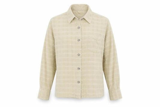 Front view of Yixite girls’ beige corduroy basic button-up one size