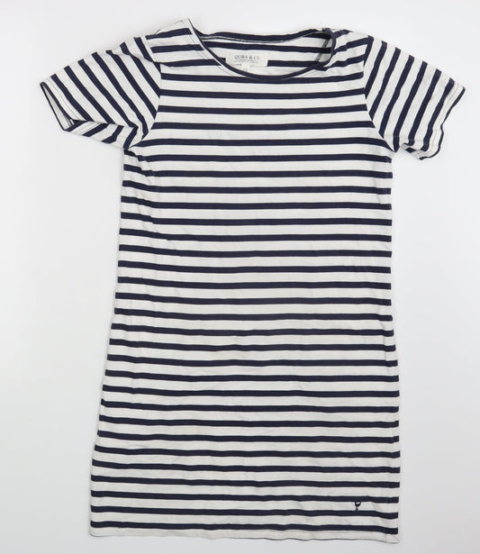 Quba & Co. Womens White Striped  T-Shirt Dress  Size 8