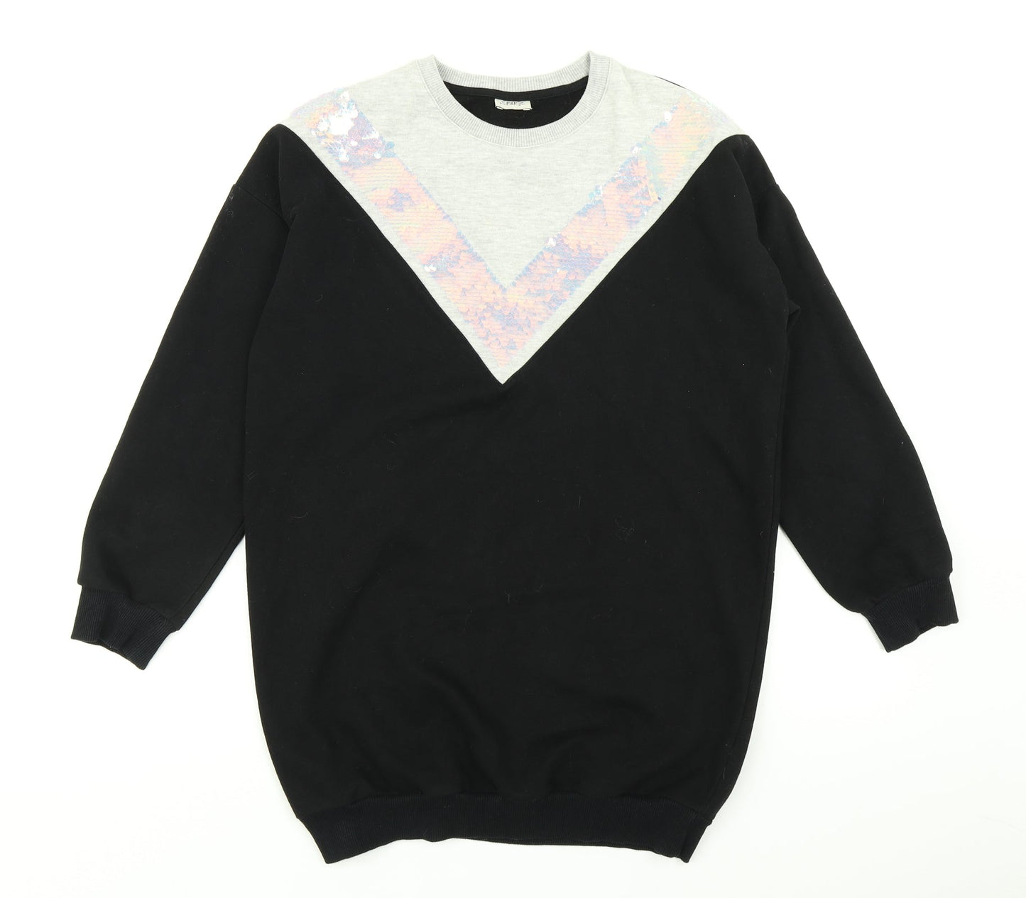 F&F Girls Black Colourblock  Pullover Sweatshirt Size 10-11 Years