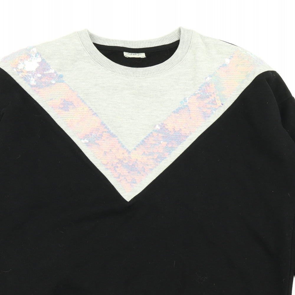 F&F Girls Black Colourblock  Pullover Sweatshirt Size 10-11 Years