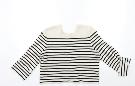 Preworn Womens White Striped Knit Pullover Jumper Size M