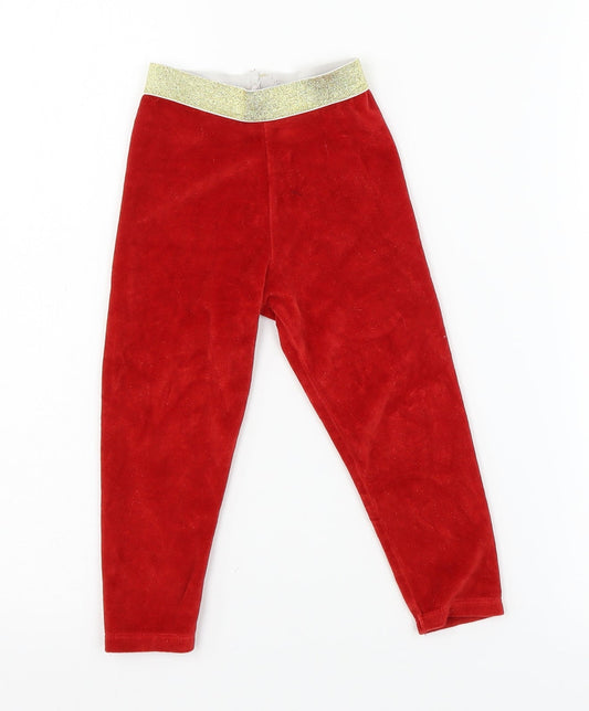 M&Co Girls Red  Velour Capri Pyjama Pants Size 2-3 Years
