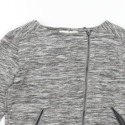 Close-up detail of C&A girls’ grey striped jersey jacket, size 9-10, years