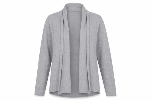 Front view of Papaya women’s grey knit cardigan jumper, size UK 12