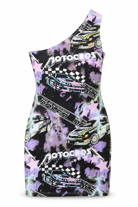 Front view of Missguided women’s multicoloured geometric a-line, size UK 10