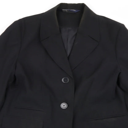 Close-up detail of fashion extra women’s black jacket blazer, size UK 16