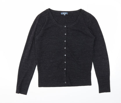 Additional front view of EVIE women’s grey cardigan jumper, size UK 10