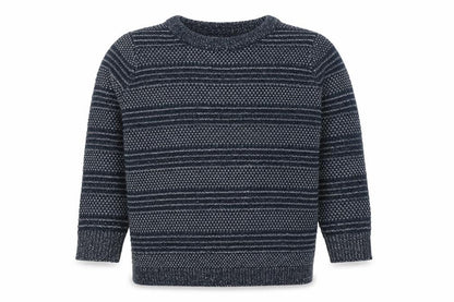 Front view of TRU boys’ blue geometric jumper, size S
