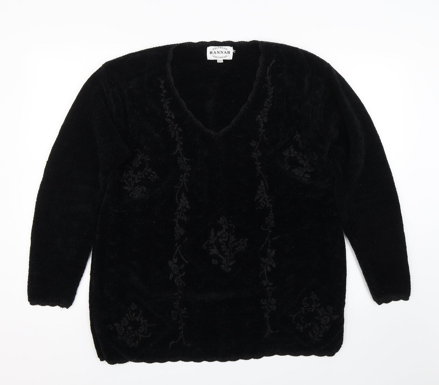 HANNAH Womens Black Floral  Pullover Jumper Size M