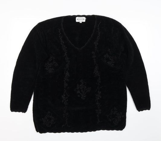 HANNAH Womens Black Floral  Pullover Jumper Size M