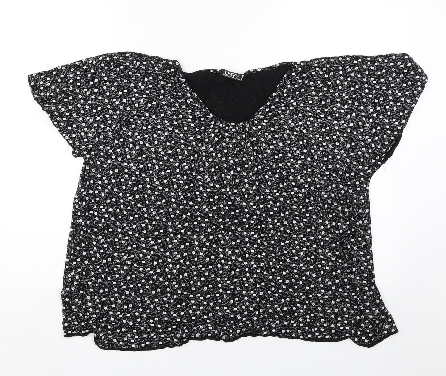 Envy Womens Black Floral  Basic T-Shirt Size 2XL