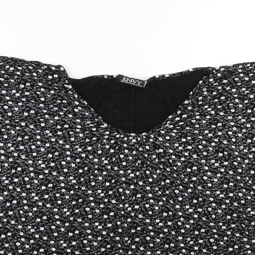Envy Womens Black Floral  Basic T-Shirt Size 2XL