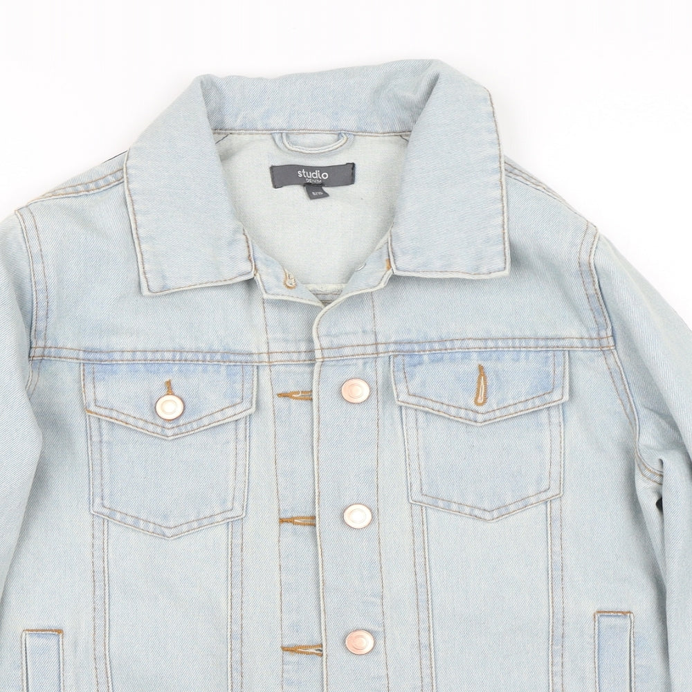 Studio Denim Womens Blue Striped Denim Jacket  Size 8