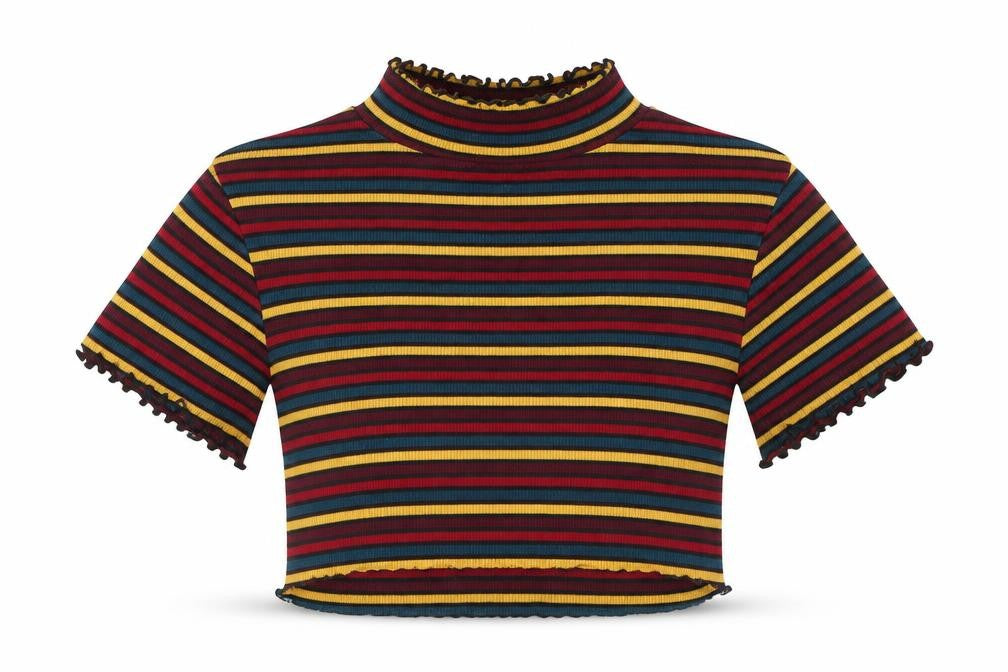 Primark Womens Multicoloured Striped  Cropped T-Shirt Size 2XS