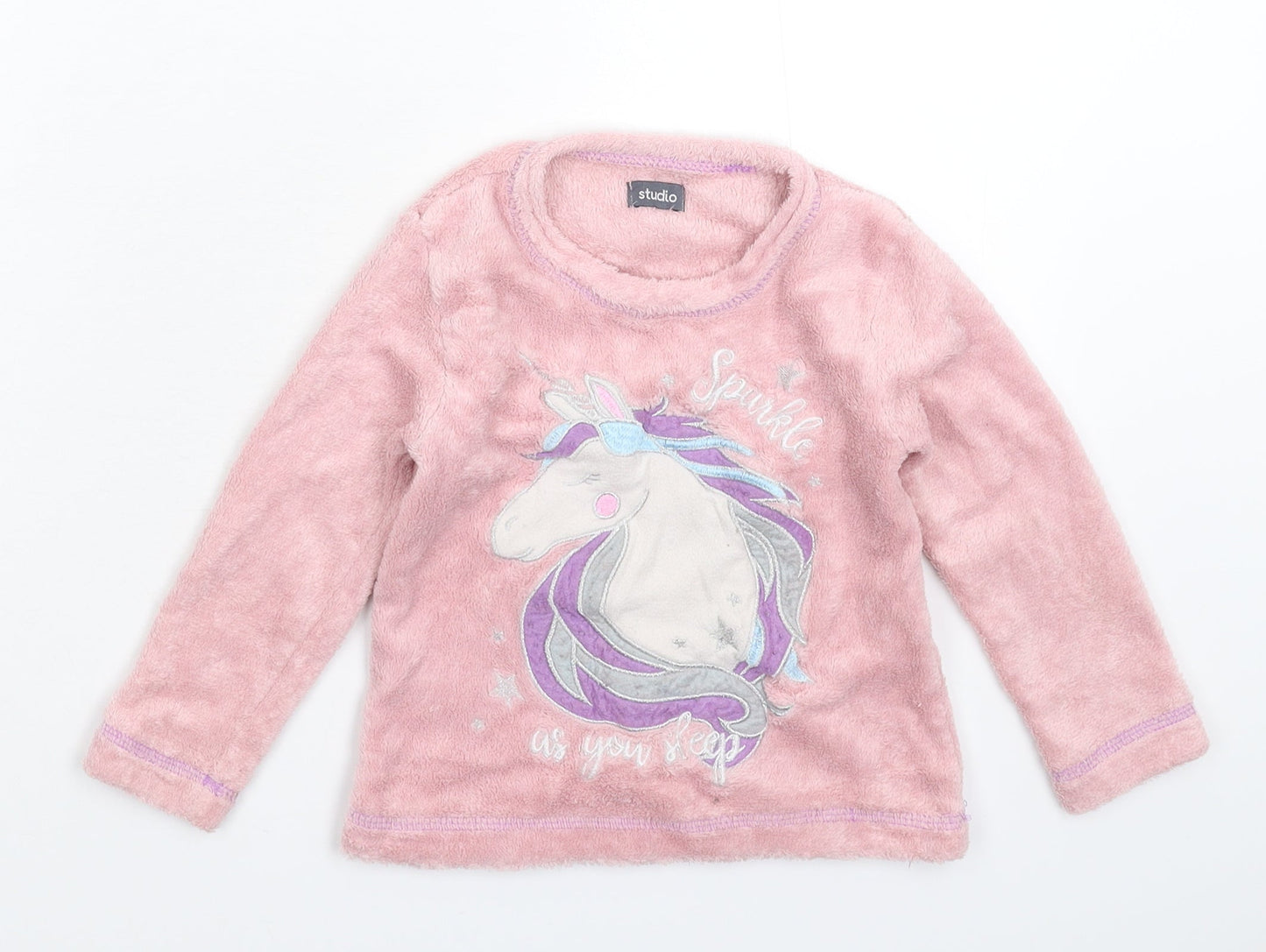 Studio Girls Pink Solid Fleece Top Pyjama Top Size 2-3 Years