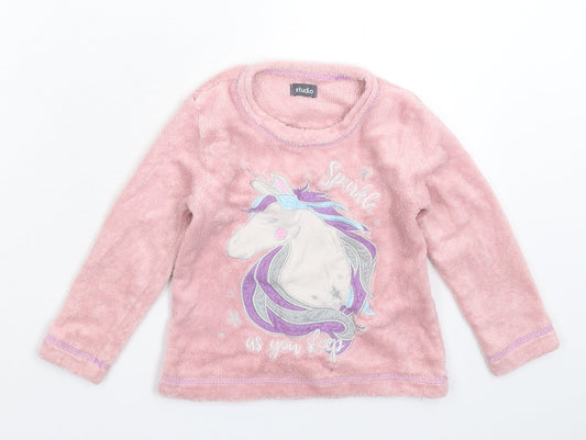Studio Girls Pink Solid Fleece Top Pyjama Top Size 2-3 Years