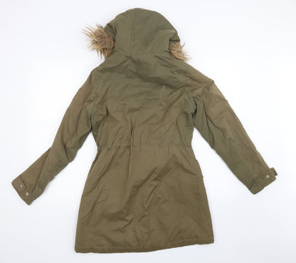 Back view of Papaya women’s green jacket coat, size UK 6