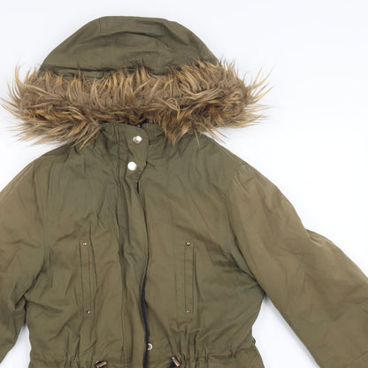 Close-up detail of Papaya women’s green jacket coat, size UK 6