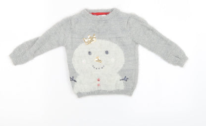 Marks & Spencer kids Girls Grey  Knit Pullover Sweatshirt Size 2 Years  - chrismas