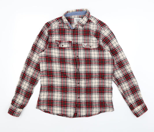 Morley Trading Co Mens Red Plaid   Button-Up Size M