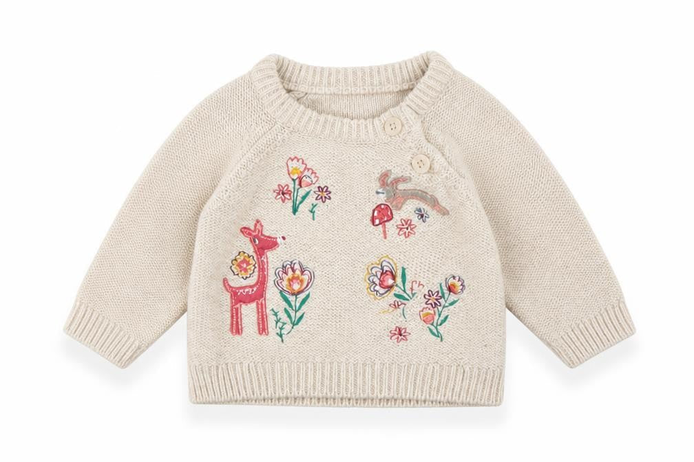 Nutmeg Girls Beige Floral  Pullover Jumper Size 0-3 Months