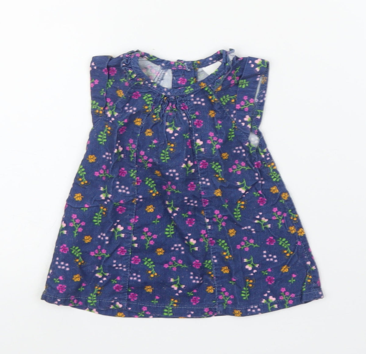Additional front view of Baby Club girls’ blue floral corduroy a-line, size 0-3, months