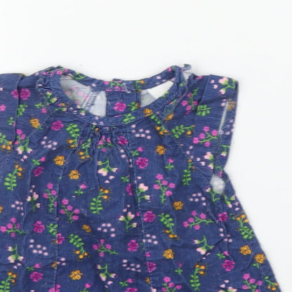 Close-up detail of Baby Club girls’ blue floral corduroy a-line, size 0-3, months