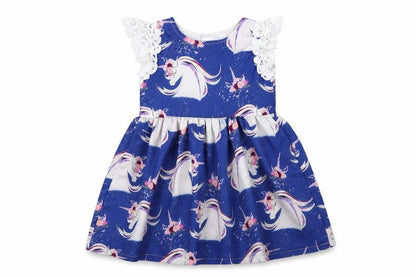 Front view of CANIS girls’ blue a-line, size 12, months - unicorn
