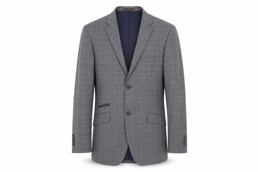 VOEUT Mens Grey Check  Jacket Suit Jacket Size S