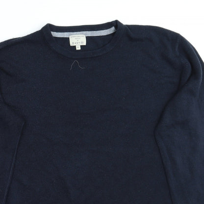Close-up detail of Easy men’s blue jumper, size M