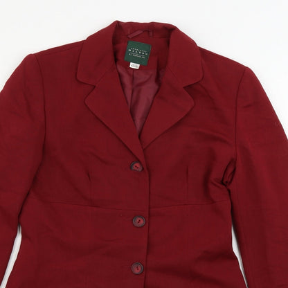 Close-up detail of charlotti halton women’s red jacket blazer, size UK 10