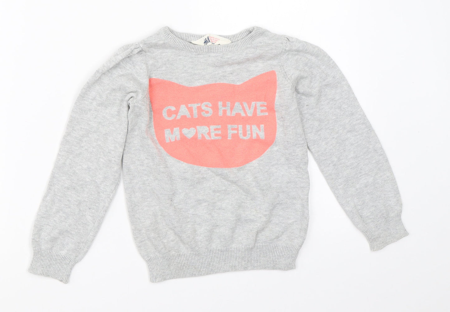 H&M Girls Grey   Pullover Jumper Size 5-6 Years
