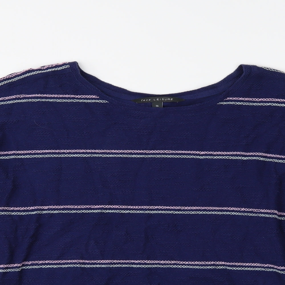 Love Leisure Womens Blue Striped  Basic Blouse Size 16