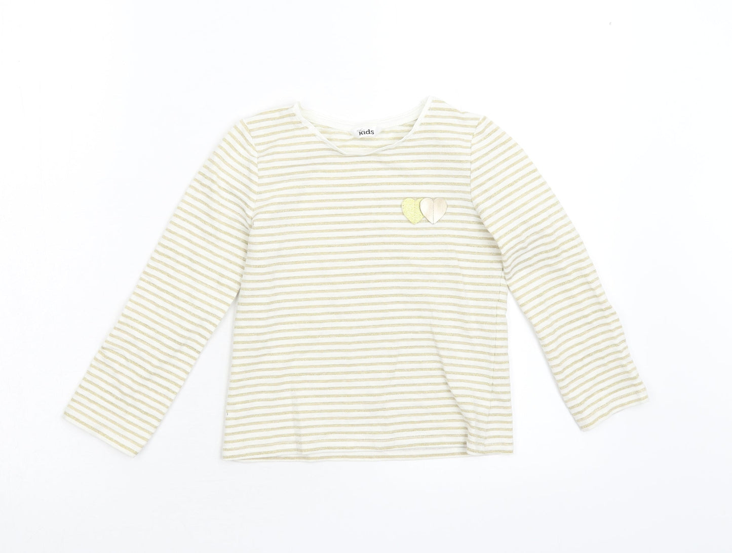 M&Co Girls Gold Striped  Basic T-Shirt Size 5-6 Years