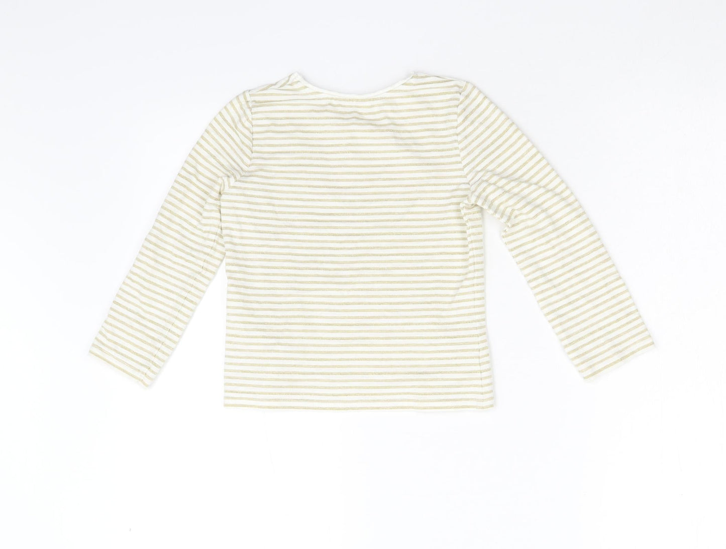 M&Co Girls Gold Striped  Basic T-Shirt Size 5-6 Years