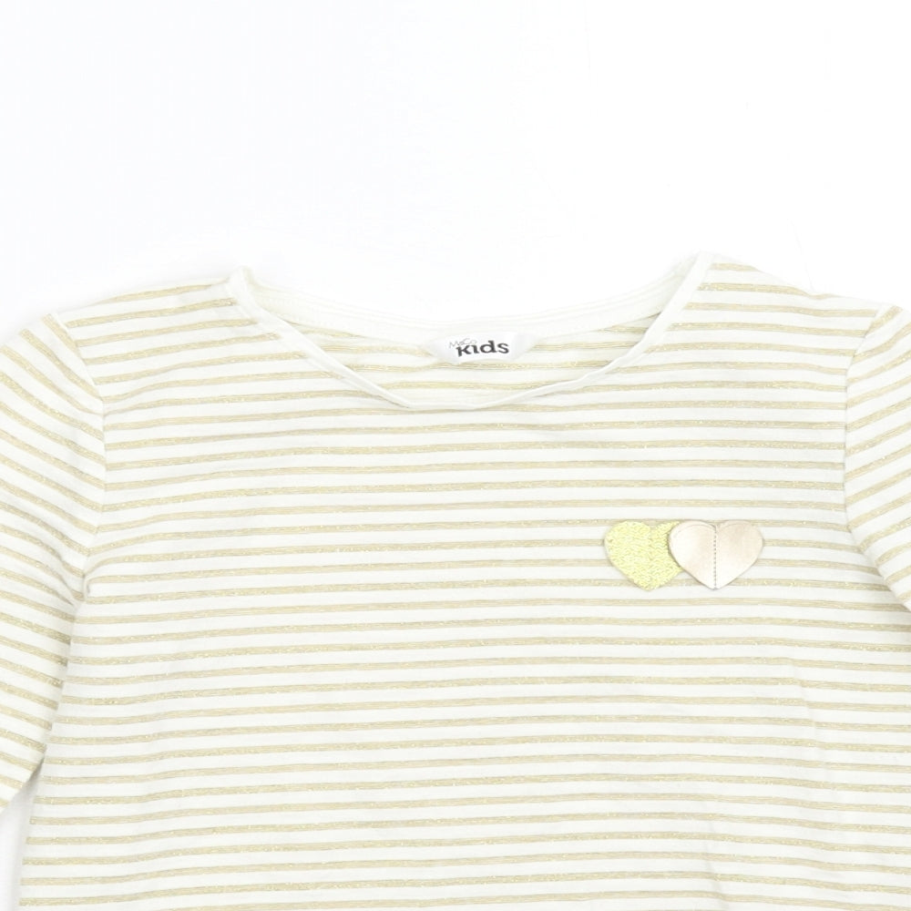 M&Co Girls Gold Striped  Basic T-Shirt Size 5-6 Years