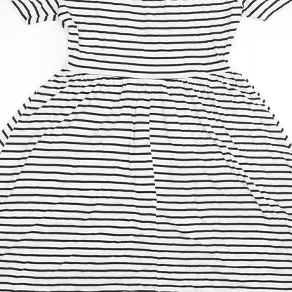 Brand and care label for ASOS women’s white striped a-line, size UK 8
