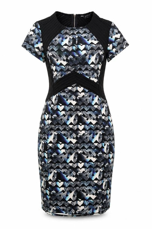 Miss Selfridge Womens Blue Geometric  Pencil Dress  Size 8