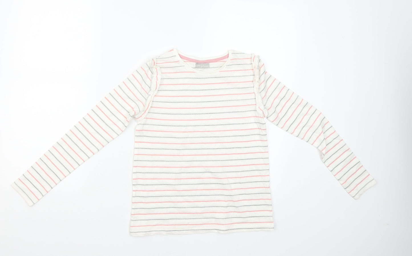 I Love Girlswear Girls White Striped  Basic T-Shirt Size 10 Years