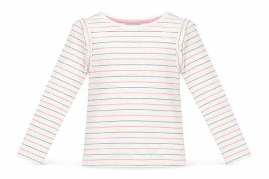 I Love Girlswear Girls White Striped  Basic T-Shirt Size 10 Years