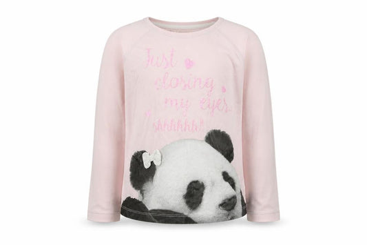 Front view of Sweet Dreams girls’ pink basic t-shirt, size 7, years - panda