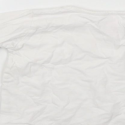 Brand and care label for E-vie Angel girls’ white basic t-shirt, size 3-4, years