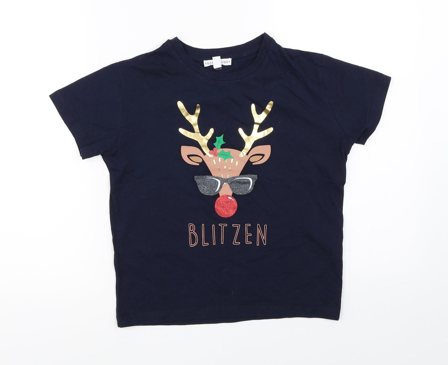 Society Eight Girls Blue   Basic T-Shirt Size 5-6 Years  - christmas