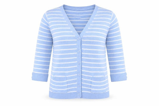 Damart Womens Blue Striped  Cardigan Jumper Size 10