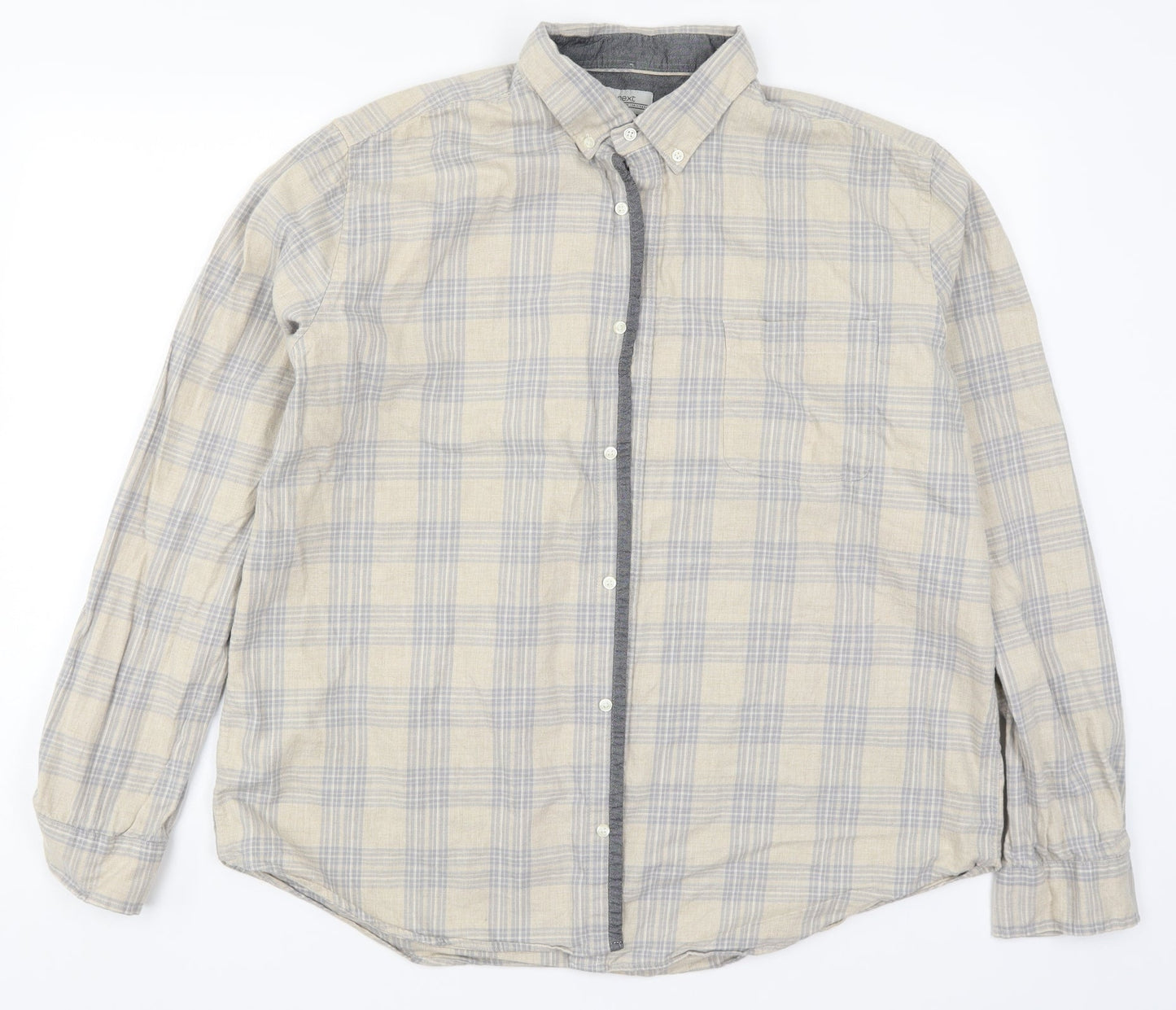 NEXT Mens Beige Check   Button-Up Size 2XL