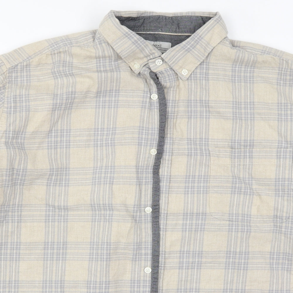NEXT Mens Beige Check   Button-Up Size 2XL