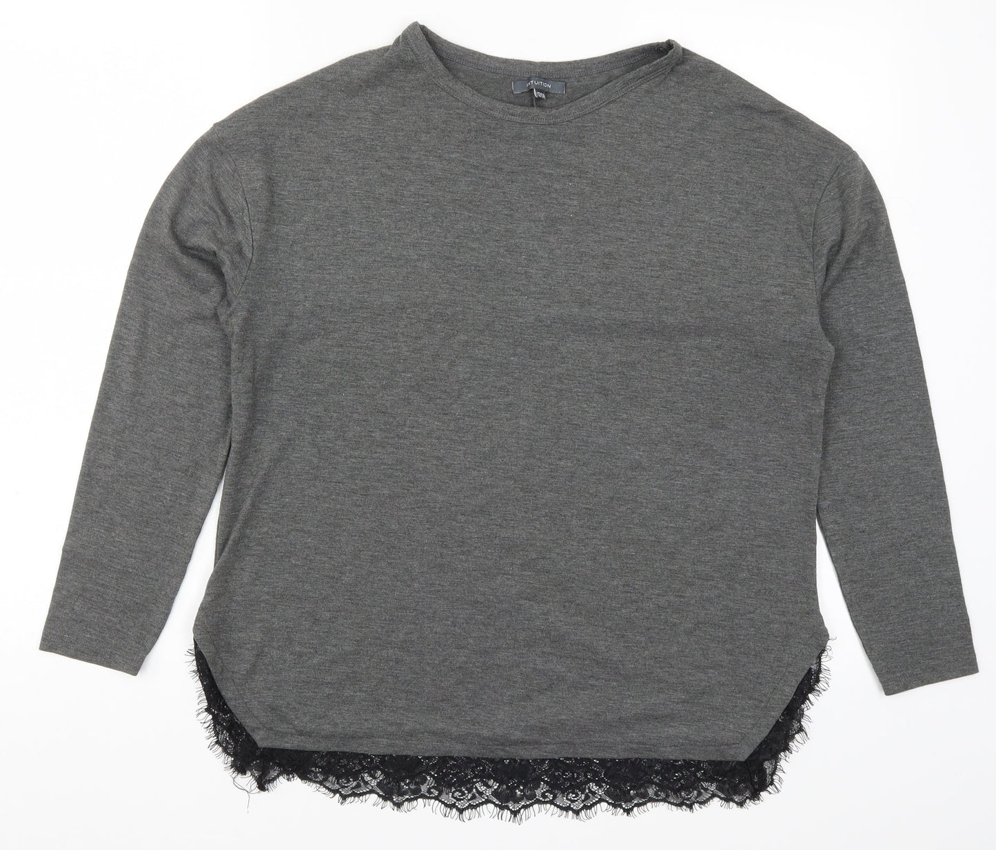 Intuition Womens Grey  Lace Basic T-Shirt Size 12