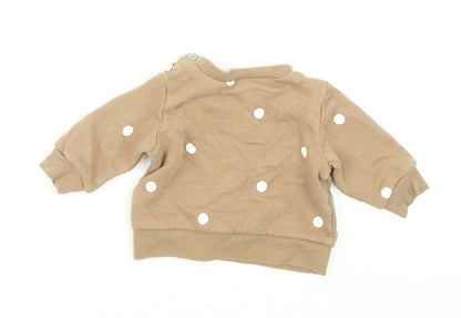 Back view of H&M girls’ brown polka dot pullover t-shirt, size 0-3, months