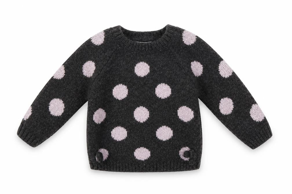 Primark Girls Grey Polka Dot Knit Pullover Jumper Size 6-9 Months