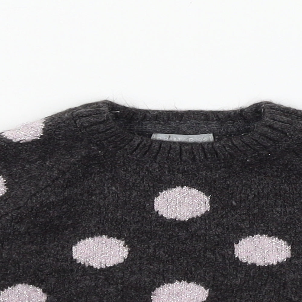 Primark Girls Grey Polka Dot Knit Pullover Jumper Size 6-9 Months